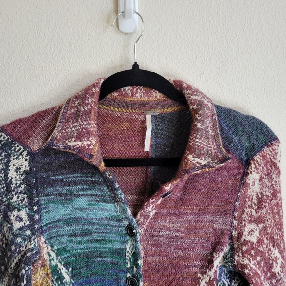 Free People Multi Color Wool Blend Button Up Duster Cardigan Sweater Size Small - Picture 3 of 8
